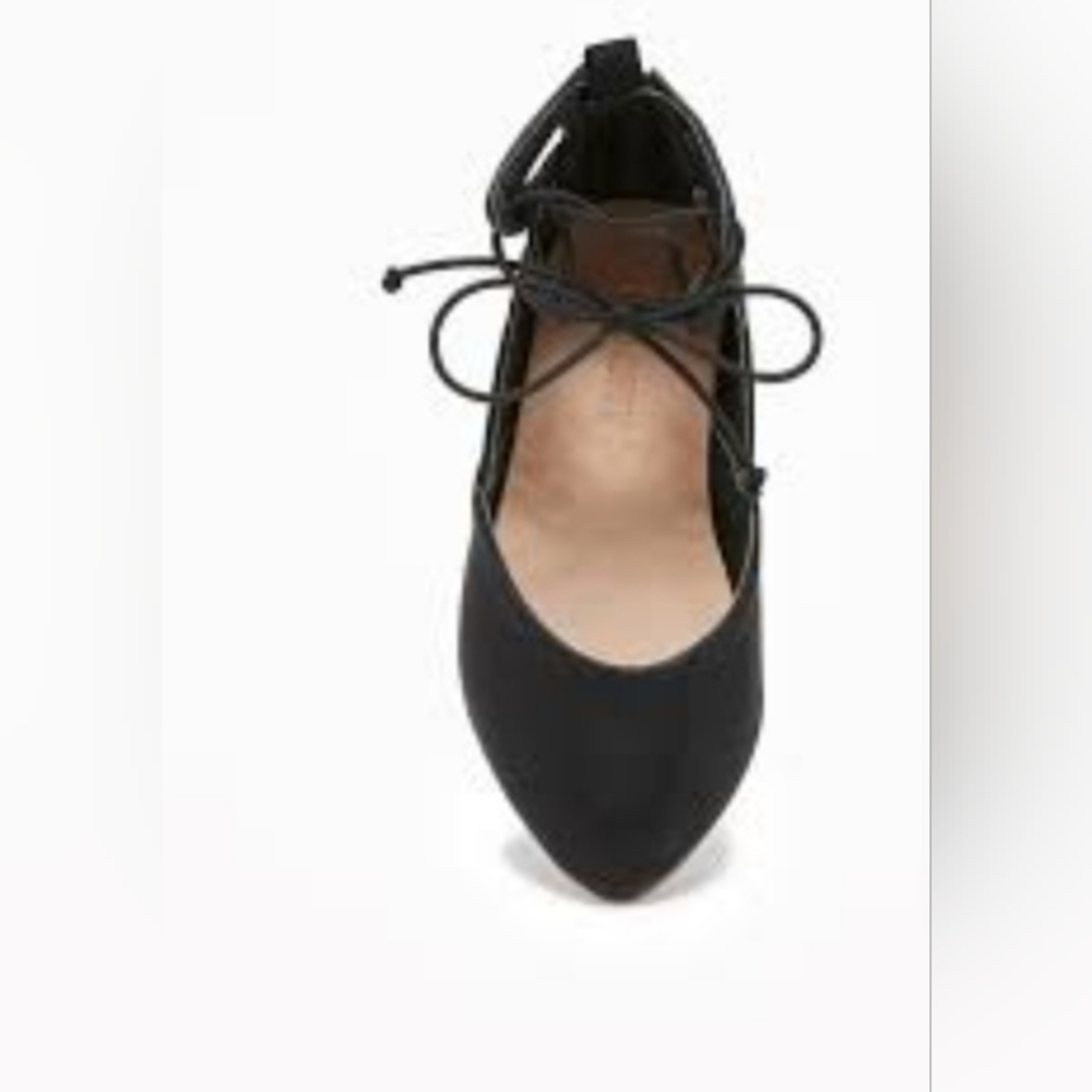 Faux-Leather Lace-up Ballet  Flats for Toddler Girls Size:7 color black.